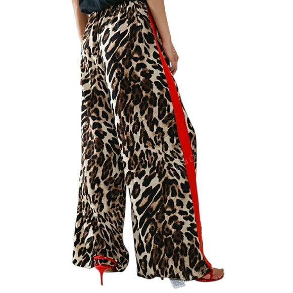 HOT! Leopard Print Wide-Leg Pants with Red Stripe (Multiple Sizes Available) - Picture 11 of 14